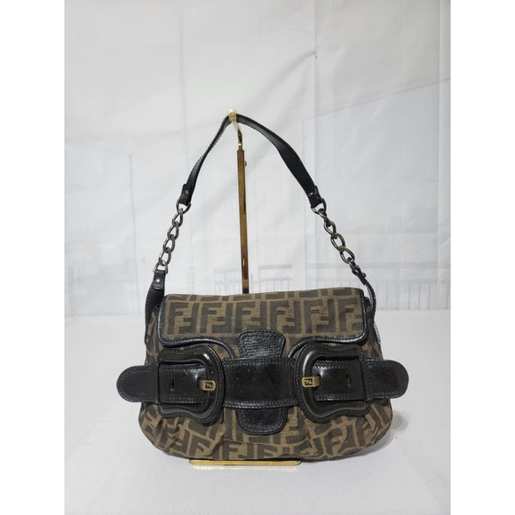 Fendi Tobbaco Zucca Canvas and Leather B Bis Hobo Shoulder Bag Brown - Picture 1 of 14